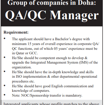 Urgently Needed for a reputed Group of companies in Doha
